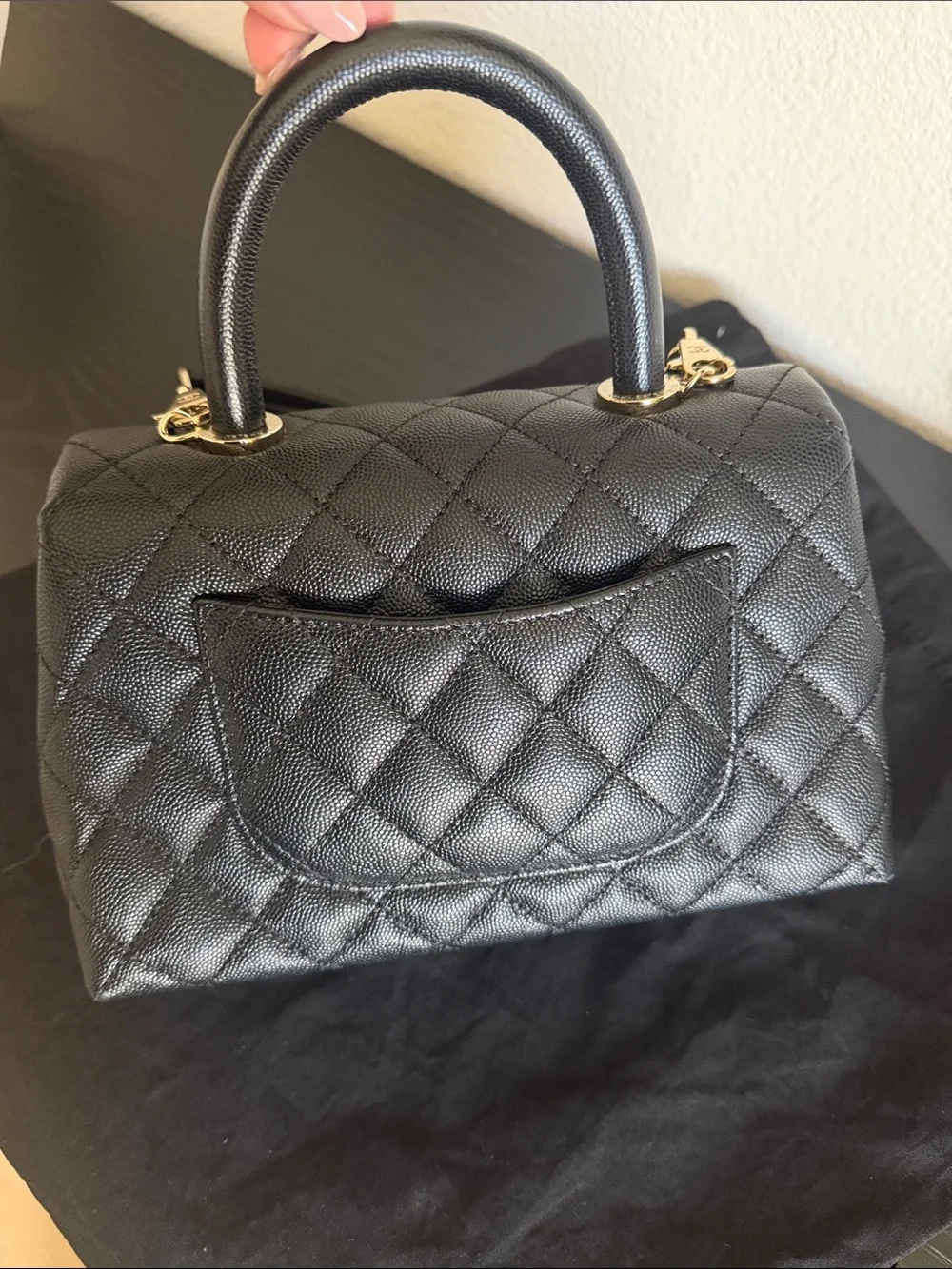 AUTHENTIC- CHANEL Black Caviar Leather Coco Bag